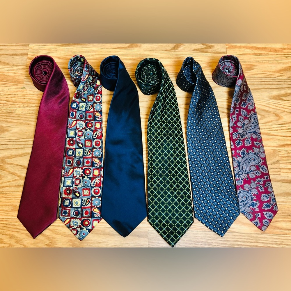 6 Men’s Silk Tie Lot Nautica DKNY Gant Tie Bar Today’s Man Designer Paisley Geo